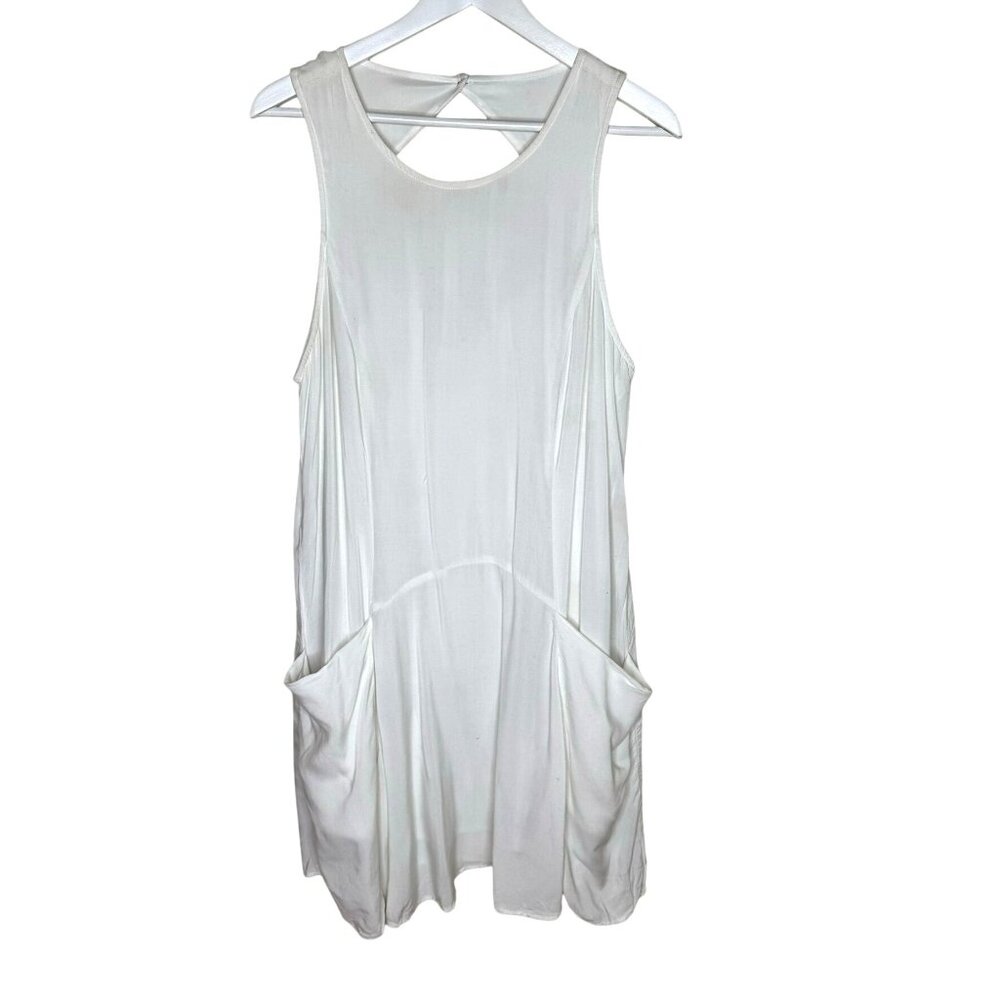 Sleeveless White Mini Dress with Pocket Details